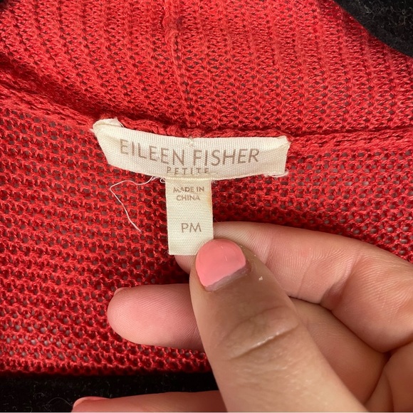 Eileen Fisher Petite Open Front Linen Cardigan PM Red Short Sleeve Knit - Picture 8 of 8